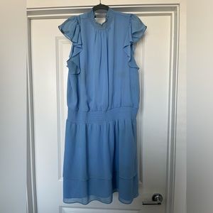 Blue ruffle mini dress